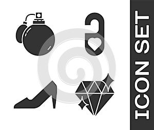 Set Diamond, Perfume, Woman shoe and Please do not disturb with heart icon. Vector
