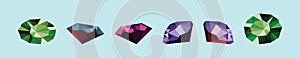 Set of diamond strass cartoon icon design template with various models. vector illustration isolated on blue background