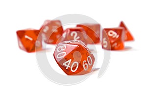 Set of dice for fantasy dnd and rpg tabletop board games polyhedral dices with different sides isolated on white photo