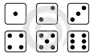 Set of Dice icon. Traditional die with six faces of cube marked with different numbers of dots or pips from 1 to 6