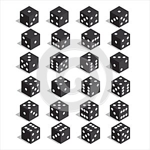 A set of dice. Isometric dice. Twenty-four variants loss dice. photo