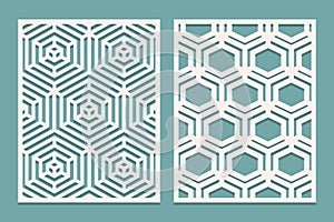 Set of Die cut card. Laser cut ornamental panels with geometric pattern. Suitable for printing, engraving, laser cutting paper, wo