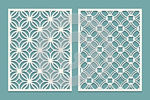 Set of die cut card. Laser cutting panels. Cutout silhouette with geometric pattern. Ornament suitable for printing, engraving, la