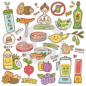 Set of diet kawaii doodle