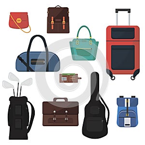 Set of difenent bags. Colorful accessories. Flat vector design