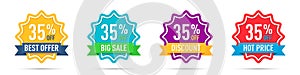 Set of different 35 off percentage promotion badges