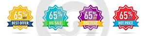 Set of different 65 off percentage promotion badges