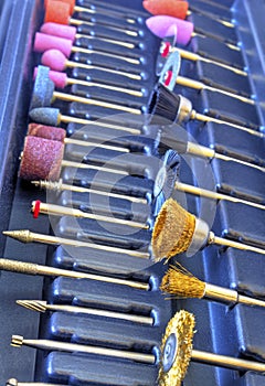 Set of different accessories for mini drill machine