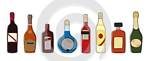 Set of different alcohol drinks and beverages