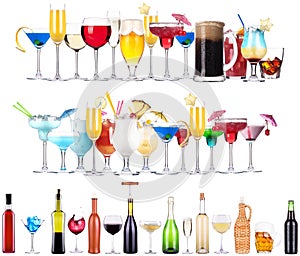 Set of different alcoholic drinks and cocktails