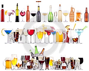 Set of different alcoholic drinks and cocktails