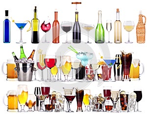 Set of different alcoholic drinks and cocktails