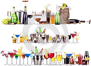 Set of different alcoholic drinks and cocktails