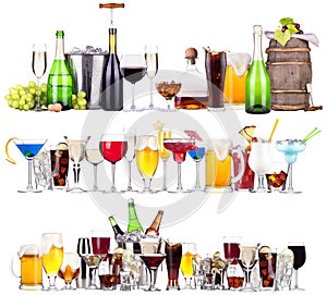 Set of different alcoholic drinks and cocktails