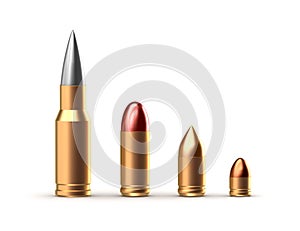 Set of different ammo shells. on white