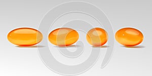 Set of different angles of a yellow pill Omega 3. 3D vector