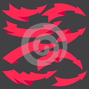 Set of different arrows in flat style - red color
