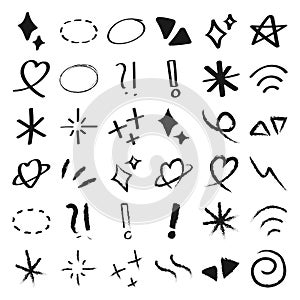 Set of different arrows and speech bubbles, hand drawing elements, doodles, sketch for your design, black and white