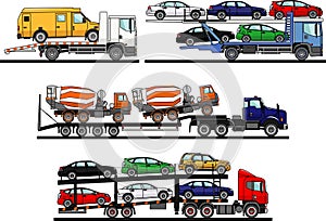 Set of different auto transporters on white background in flat style. Vector illustration.