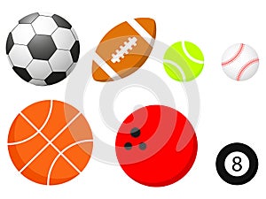 Set of different balls is isolated on a white background