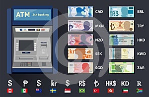 Set of different banknote currencies