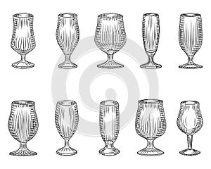 Set of different beer glass. Beer cup silhouette. Glass or alcohol drink