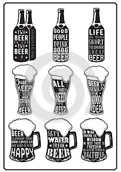 Set of different beer posters with aphorisms in retro vintage style photo