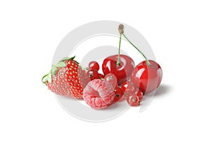 Set of different berries on a white background