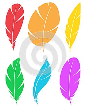 Set of different bird wing feathers. Flying quills symbols. Vector image