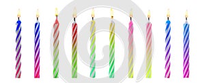Set with different birthday candles on white background. Banner