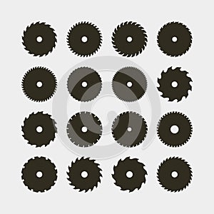 Set of different black silhouettes of circular saw blades. vector illustration