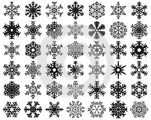 Set of different black snowflakes