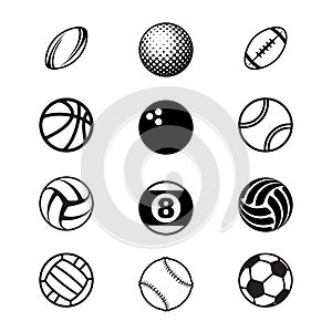 Black sport balls set silhouettes