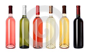 Set with different blank wine bottles