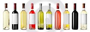 Set with different blank wine bottles