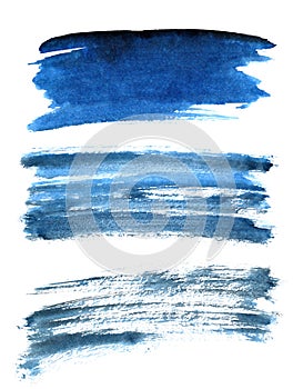 Set of different blue brush strokes