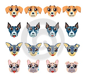 Set of different breeds of dogs Emoji Emoticon Expression