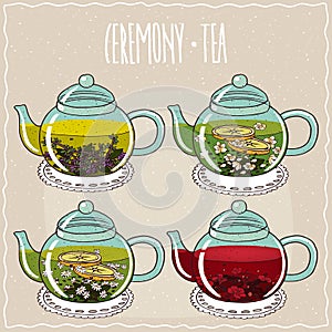 Set of different brewed herbal teas