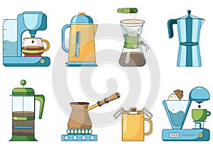 Set of different brewing methods of coffee jugs mugs and kettles electrical coffee machine