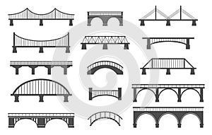 Set of different bridges. Isolated on white background.