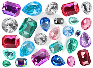 Set of different bright gemstones isolated