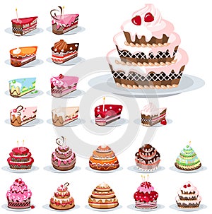 Set with different cakes