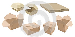 Set of different cardboard packaging for fast food.