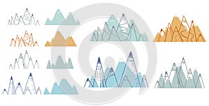 Set of different cartoon flat mountains, vector illustration wall design