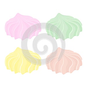 Set of different cartoon varicolored meringues. Zephyr. Dessert. Raster illustration