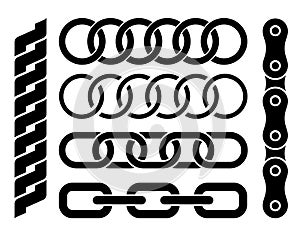 Set of different chain parts on white background,