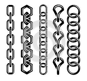 Set of different chain parts on white background, vector.