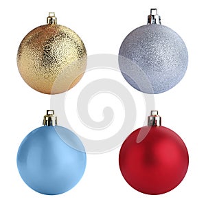 Set of different Christmas balls on white background