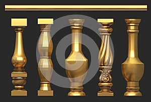 Set of different classic vintage golden balusters