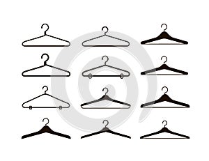Set of different clothes hangers silhouettes.isolated coat hanger. Vector
